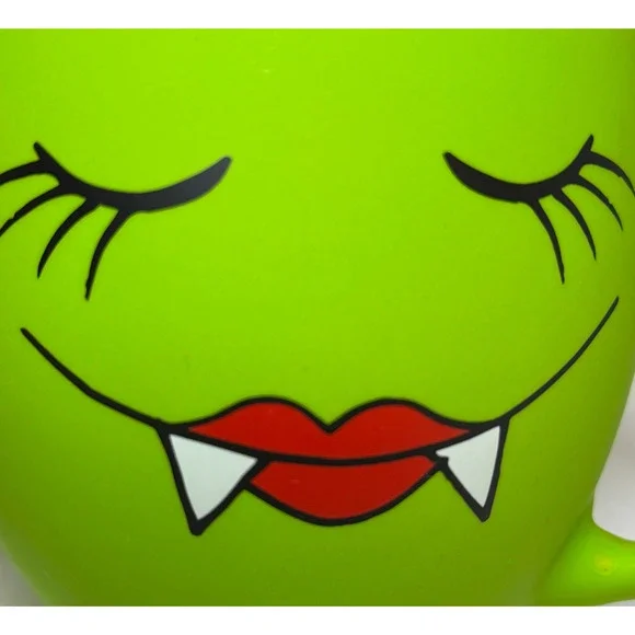 Cobwebs & Cauldrons Green Vampire Face Mug Halloween Cup Fangs Lips Ceramic 4.5” - Picture 9 of 11